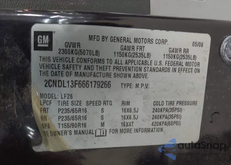 2006 Chevrolet Equinox Ls from USA, damaged, VIN 2CNDL13F666179266